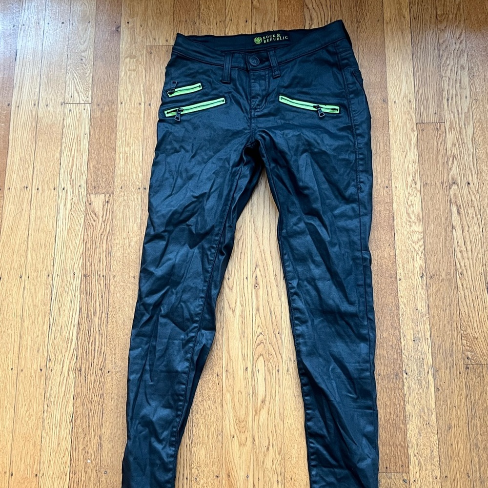 Rock & Republic Black Pants with Neon Green Accents